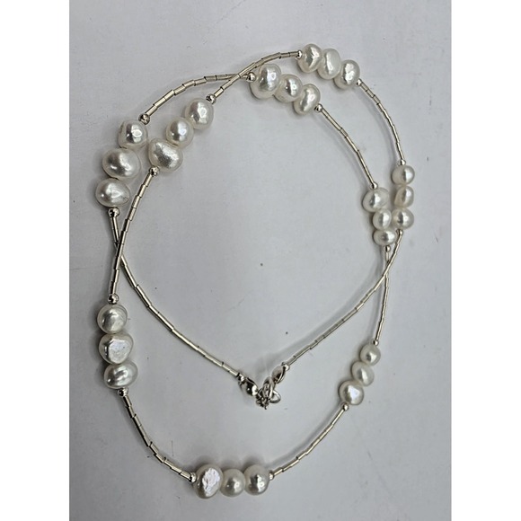 Natural Freshwater Pearls Liquid Silver Necklace 18" Dainty Beautiful NWOT - Picture 9 of 10